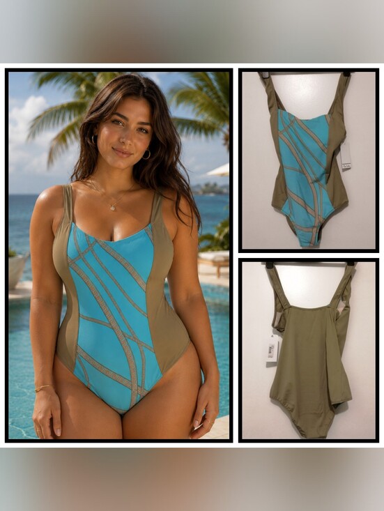 Pierre Cardin Other - Pierre Cardin Blue Orange Olive Greek Pattern One-Piece Swimsuit